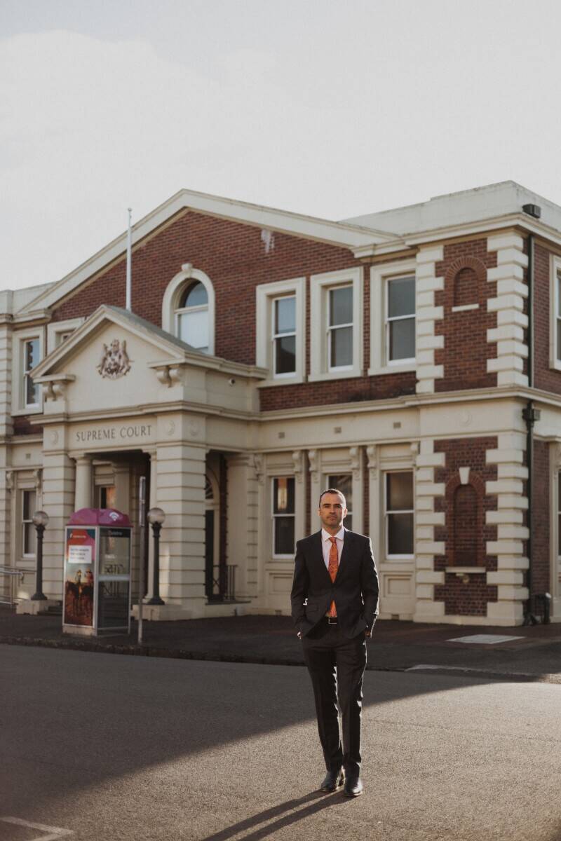 James outside the supreme court